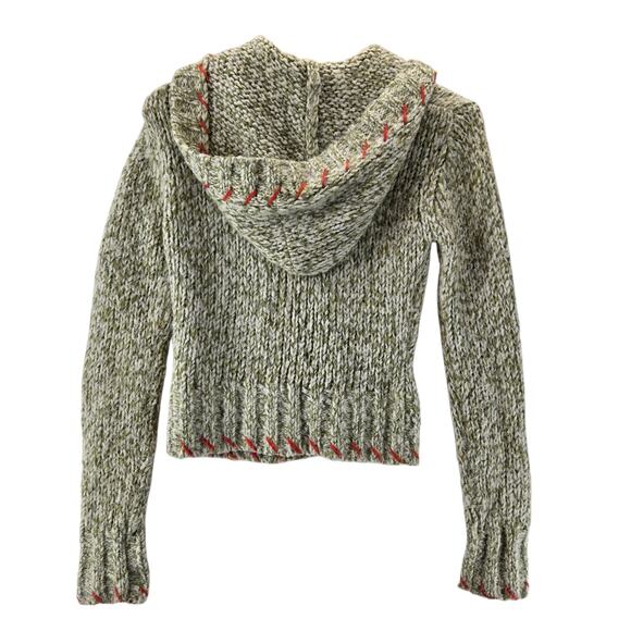 Kenji Hooded Cardigan Sweater Cropped Green White Bohemian Wool Alpaca Small XS - Picture 3 of 10